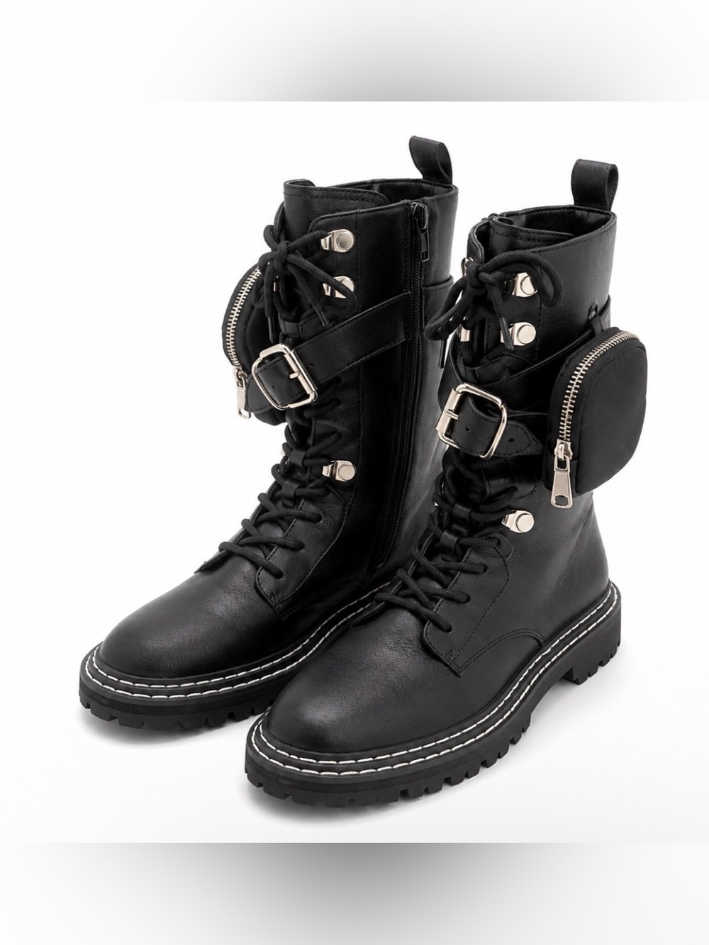 Twin-Set Black Moto Boots with Silver Accents